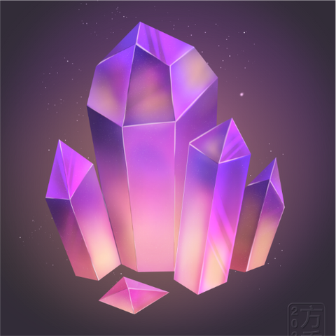 A drawing of some purple glowing gemstones