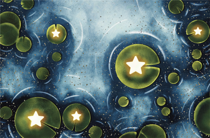 A digital drawing of lily pads with stars.
